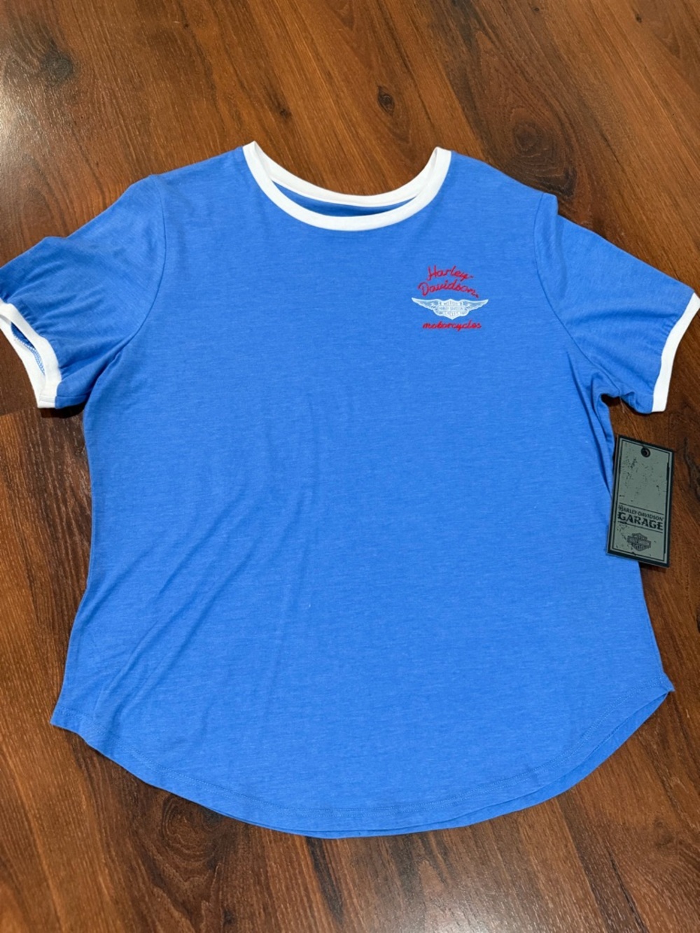 NWT Harley Davidson Shirt Womens XL Blue Crew Neck Cotton Motorcycle Causal